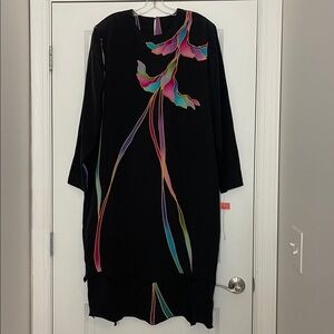 Yolanda Lorente Hand Painted 100% Silk Vintage Dress Size 2X Wearable Art